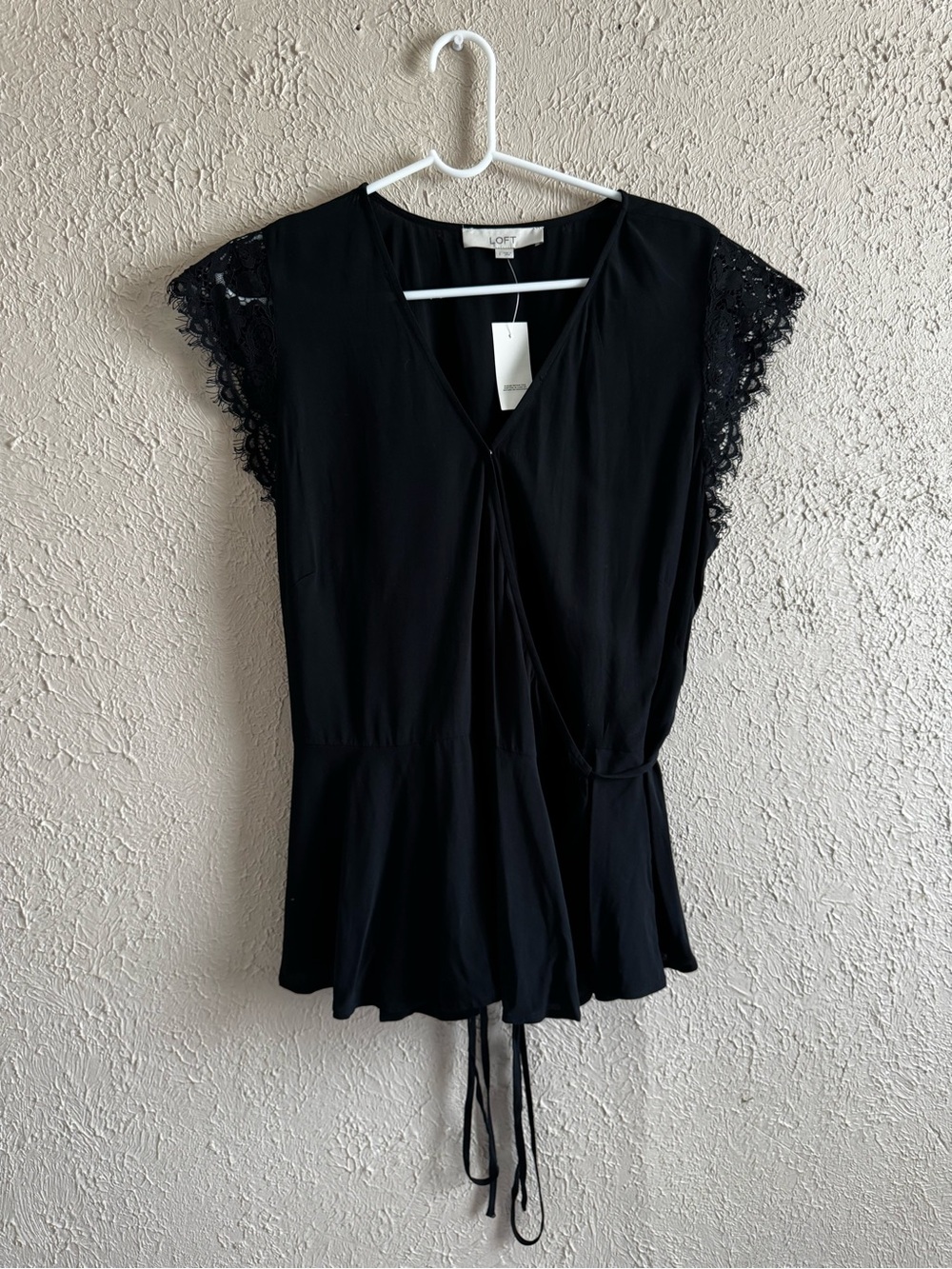 LOFT Black Lace Sleeve Wrap Blouse